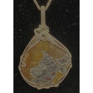 Fossilized Ammonite Shell in WireWrapped Pendant Necklace Sterling Made in Italy